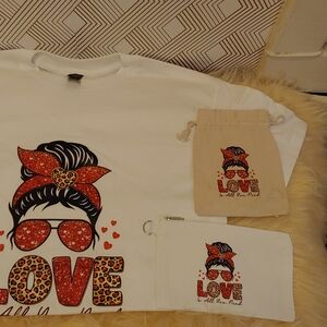 Mom's Love White T-Shirt with Love Graphic and Accessories